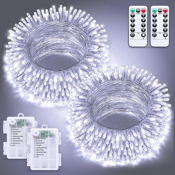 JMEXSUSS 2 Pack White Battery Operated Christmas String Lights, Each 33ft 100