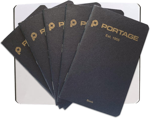 Portage Small Blank Notebook, Black, 3.5 x 5.5 Inches, 64 Pages, Pocket Notebook Journal, Pack of 6