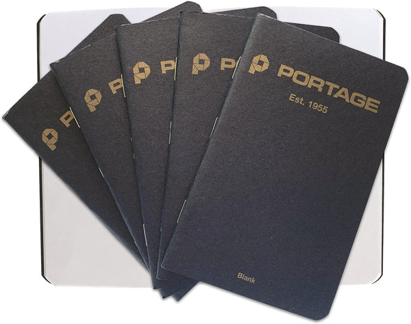Portage Small Blank Notebook, Black, 3.5 x 5.5 Inches, 64 Pages, Pocket Notebook Journal, Pack of 6
