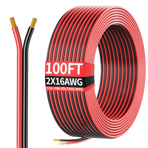100FT 16AWG, 16/2 AWG Red Black Hookup Electrical Wire LED Strips Extension