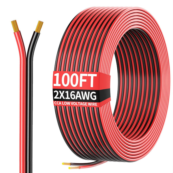 100FT 16AWG, 16/2 AWG Red Black Hookup Electrical Wire LED Strips Extension