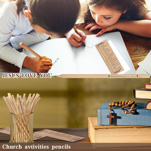 Yeaqee 50 Pcs Bible Verse Pencils Bulk, Christian Back to School Gifts with Inspirational Bookmarks for Students (Rope)