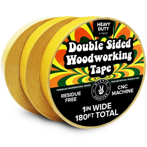 HIPPIE CRAFTER 3 Pk Double Stick Tape, 1" Wide Double Sided Woodworking Tape for CNC Machines, 60 Feet Each