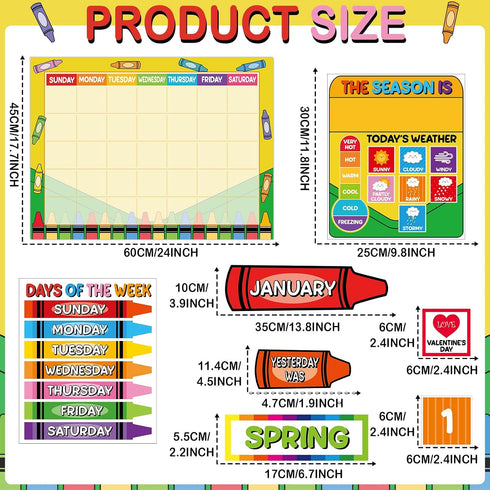Set Colorful Crayon Calendar Bulletin Board Crayons CTP Bulletin Board Calendar Seasons Weather Chart Crayon Classroom