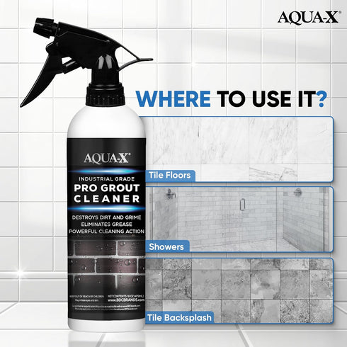 AQUA-X 16oz Grout Cleaner - Heavy Duty Tile & Grout Stain Remover for Floors, Showers & Bathrooms - Deep Cleaning