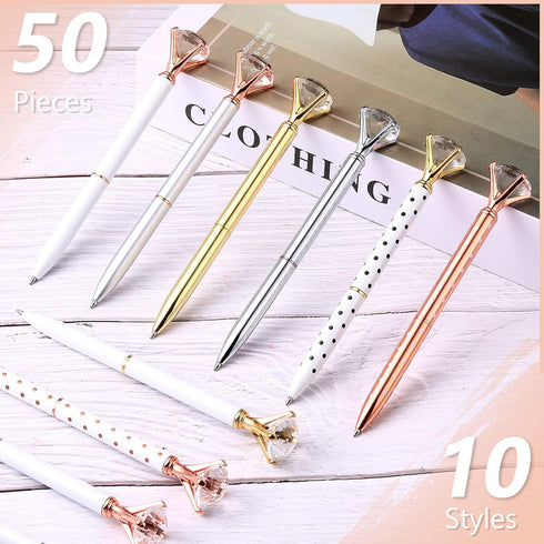Leinuosen 50 Pieces Bridal Shower Pens - Diamond Ballpoint Pens with Crystal Bling for Women Girls Gifts