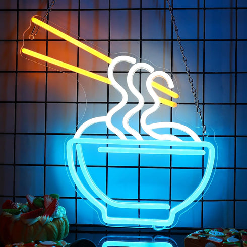 5V Noodle Neon Signs for Wall Decor, Ramen Neon Lights for Bedroom, Neon Business Signs Suitable for Man Cave Bar Pub