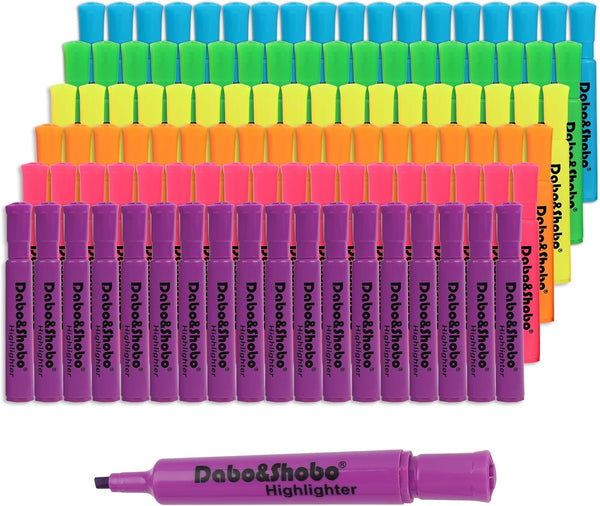 Dabo&Shobo Highlighters 108 Pack, Assorted Fluorescent Colors, 6 Bright Colors, Tank Style Chisel Tip Markers