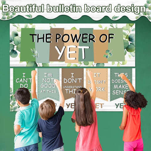 QOUBAI Eucalyptus Growth Mindset Posters The Power of Yet Banner Greenery Bulletin Board Decorations for Classroom