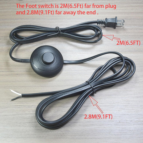 FILSHU 4.8M/15.7FT 2-Prong end,3A 125VAC NISPT-2 18AWG 2/C, On/Off Foot Switch Pedal with Power Cord, Polarized Plug