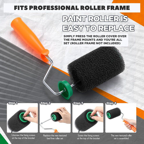 9 4 Inch 1pcs Teenyyou Pcs Textured Paint Roller Bed Liner Roller Covers with Frame Kit Roll on Bed Liner for Truck