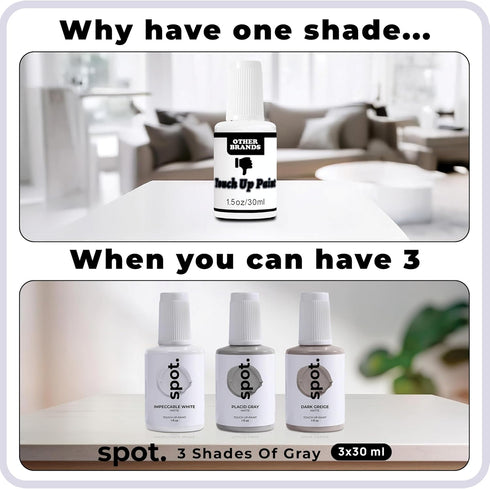 3 Pack spot. Touch-Up Paint | Matte Finish for Cabinets, Walls, Doors & Furniture | Multi-Tone Gray Repair Kit |