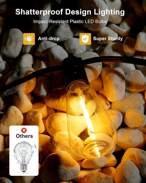 50FT IP65 27 Bulbs, Dimmable ST38 Patio String Lights Plug in LED Outdoor String Lights with Waterproof Connectable