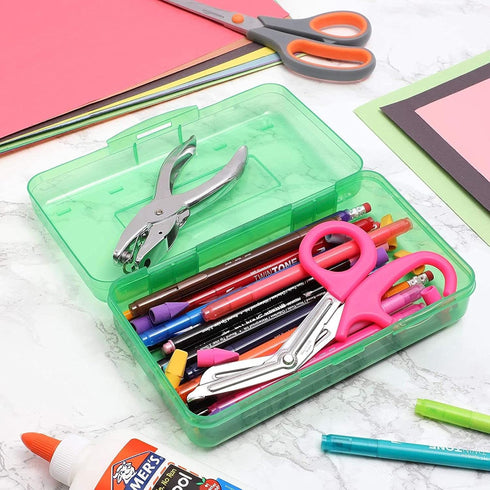 Juvale 4-Pack Large Capacity Plastic Pencil Boxes for Student School Pens, Markers, Crayons, Colorful Clear Stackable Cases for Office Supplies, Storage Organizer (8.1x4.8x2.4 in) by Juvale