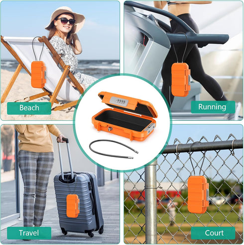 ORIA Portable Security Case - Anti-Theft Waterproof Beach Safe Lock Box with 4-digit Combination Code, Orange