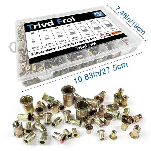 Trivd Frol 830pcs M3, M4, M5, M6, M8, M10, M12, 830pcs) Rivet Nut Tool Kit, SAE/Metric Rivet Nut Assortment Kit w