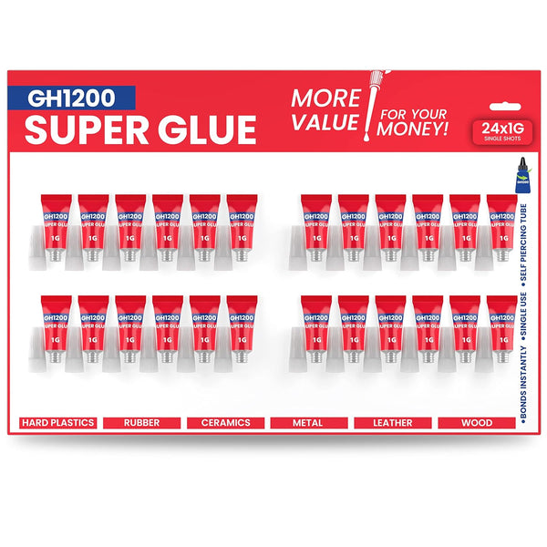 1 Gram (Pack of 24) Super Glue All Purpose, Super Fast, Thick & Strong Adhesive for DIY Craft, Ceramics, Metal
