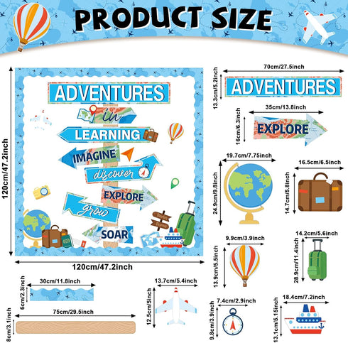 Travel The Map Bulletin Board Let The Adventure Begin Cutouts Classroom Decorations Travel Theme Motivational Sign for Kids Let's Explore Voyage Bulletin Cutouts Blue Classroom Decor