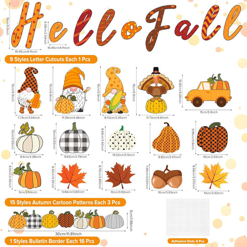 Faccito 70 Pcs Fall Bulletin Board Decorations Set, Hello Fall Cutouts with Autumn Gnome Pumpkin Borders