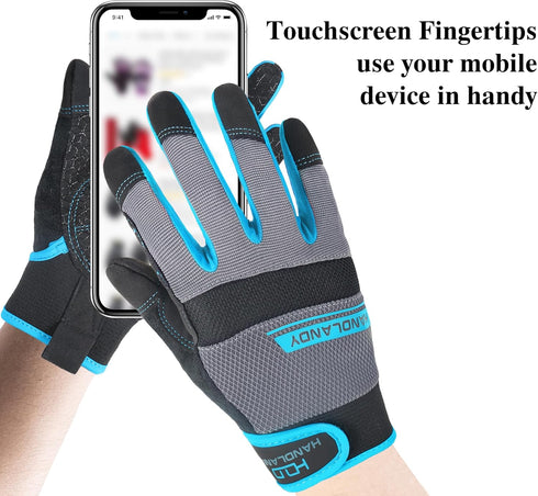 HANDLANDY Grip Work Gloves for Men and Women, Safety Utility Yard Working Gloves, Touch Screen