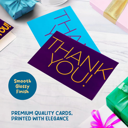 50 6x4 Kids Thank You Cards Bulk - Thick, in Blank Thank You Notes with Envelopes and Stickers - Fun, Colorful Designs