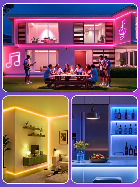 20Ft IP67 RIYO Neon Rope Lights, RGB LED Strip Lights - App & Remote Control, Music Sync, Waterproof, Flexible Neon