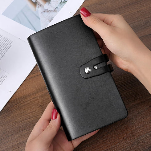 RFID Black Credit Card Holder, Leather Business Card Organizer with 96 Slots, Protector for Important Documents