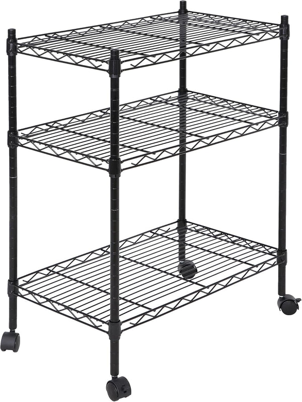 3-Shelf Shelving Storage Unit Adjustable Heavy Duty Metal Shelf with Wheels Casters