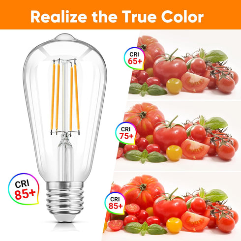 WIHTU LED Filament Light Bulbs, Bright Vintage 6W LED Edison Bulbs, 60W Equivalent, ST58 2700K Warm Light, E26 Standard