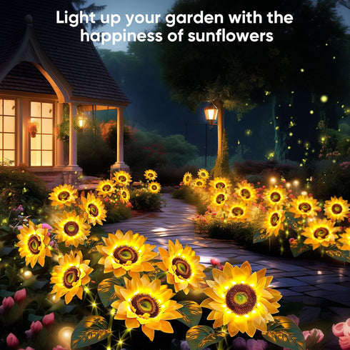 6 Pack 18 800mAh 12H IP65 Solar Flowers Outdoor Waterproof: Gifts for Mom Mothers Day - Sunflower with Vivid Large