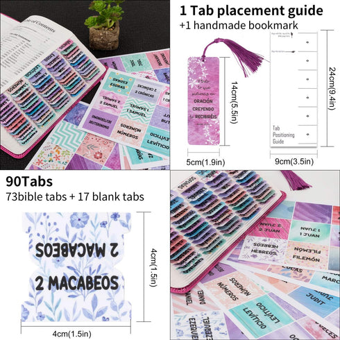 Spanish Bible Tabs for Women - Laminated Purple Catholic Spanish Bible Indexing Tabs, Large Print, 90 Tabs Total