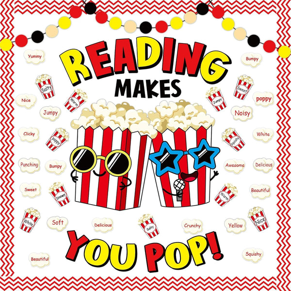 Popcorn Cutouts - Popcorn Theme Classroom Bulletin Board Decorations, Reading Makes You Pop Themed Birthday Party