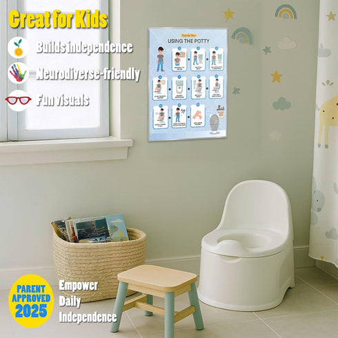 BOVAI 9x12 Inch Potty Training Chart Step by Step Laminated for Children Self Care Visual Chart Ideal for Special Needs