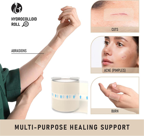 ECCO PURE (2in 5ft) Hydrocolloid Roll Cut-to-Size Protective Skin Tape, Gentle & Waterproof, Ayurvedic-Inspired Skin