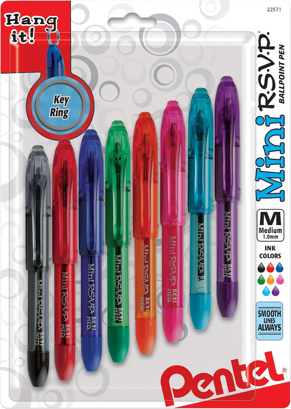 Pentel Mini Ballpoint Pen, Medium, Rubber Grip, Nonrefillable, Assorted Colors (PENBK91MNBP8M) Category: Ballpoint