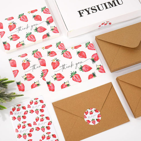 50 Pack Summer 4 6 Inch FYSUIMU Strawberry Thank You Card Watercolor Fruit Greeting Cards with Envelopes Stickers Blank