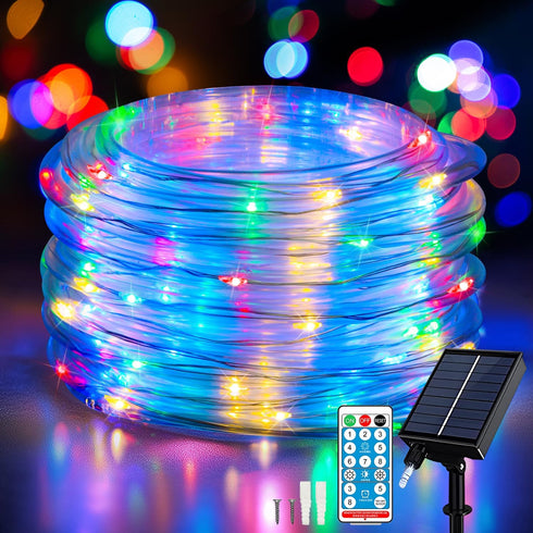 ANJAYLIA 66FT 200 LED Solar Rope Lights Outdoor Waterproof, Solar Powered Rope