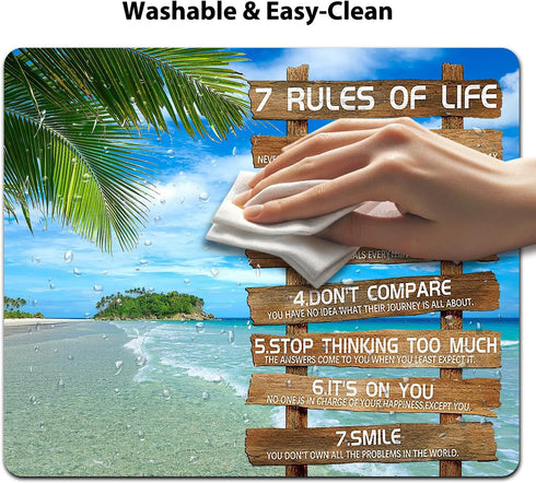 7AN.M 9.5"x 7.9" 7 Anti-Slip Office/Gaming Mouse Pad - Rules of Life Inspirational Quote Tropical Palm Beach Scene
