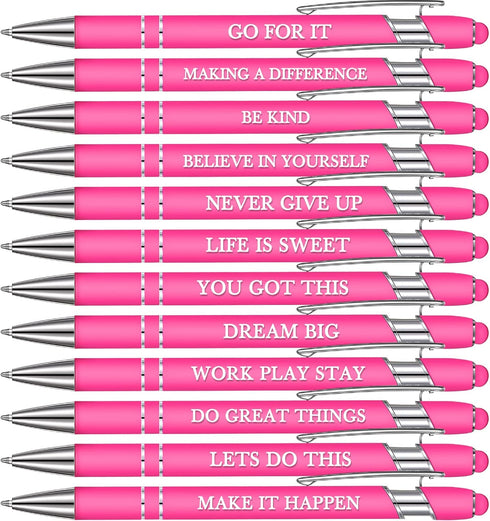 Zonon 12 Pieces Inspirational Motivational Quotes Ballpoint Pens with Stylus Tip Fine Point Smooth Writing Pens Set