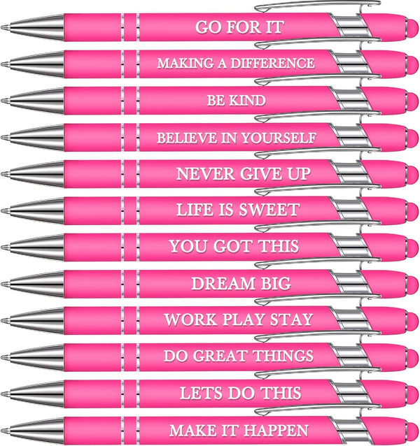 Zonon 12 Pieces Inspirational Motivational Quotes Ballpoint Pens with Stylus Tip Fine Point Smooth Writing Pens Set