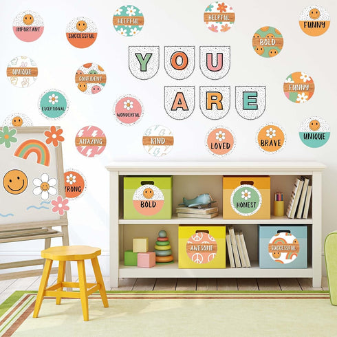 Boho Groovy Affirmation Station Bulletin Board Set Retro Motivational Inspirational Paper Cutouts for School Classroom