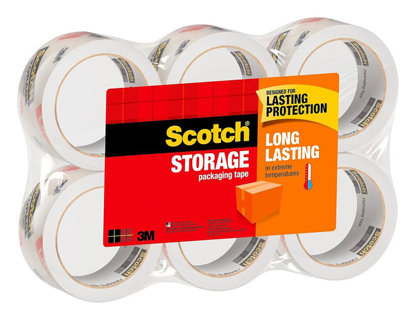 Scotch Clear Long Lasting Storage Packing Tape, 1.88 in x 54.6 yd, 6 Rolls for Sealing Moving Boxes