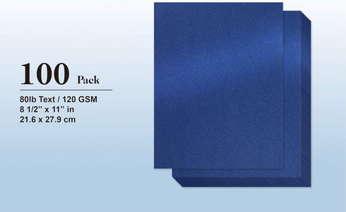 Navy Blue Shimmer Paper, 100-Pack Metallic Paper, 80 lb Text, Double Sided, 8.5 x 11 Inches, Perfect for Craft Use