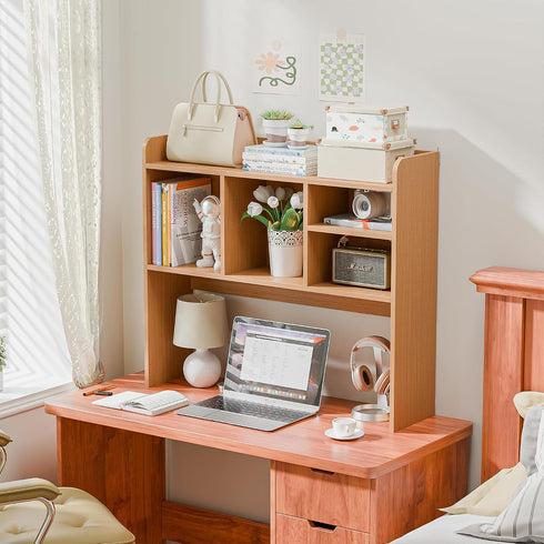 6 Shelves3-Tier Nova Microdermabrasion Wooden Desktop Bookshelf with Desk Organizer Hutch for Computer Desk, Home