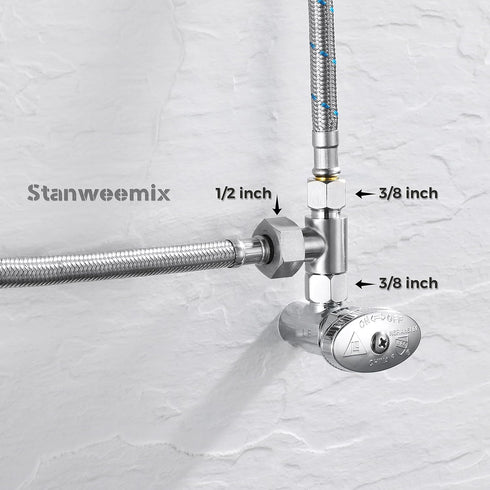 3/8 x 1/2 Adapter T Connector Valve, ADD-A-Tee 3 Way Valve Compression Fitting for Bidet Hose, Stainless Steel