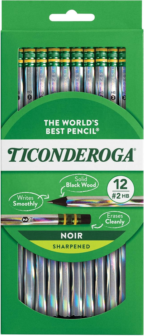 Ticonderoga Noir Wood-Cased Pencils, Pre-Sharpened #2 HB, Holographic, Pack of 6, 72 Count Total