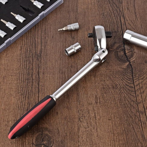 Dual 3/8 and 1/4 Drive Flex Head Ratchet, 72-Tooth 3/8 Ratchet Wrench with Quick-release and Reversible Switch