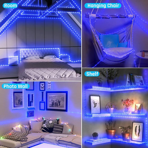 19 300 105ft Dimmable (300LED-Blue) New Upgraded Solar Rope Lights Outdoor Waterproof Modes LED Solar String Lights