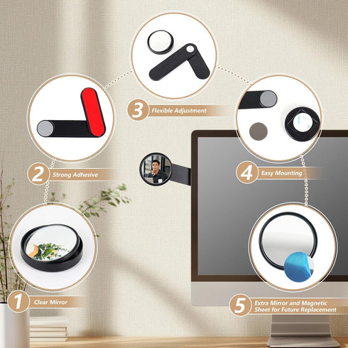 Hanezo Adjustable Cubicle Mirror for Computer Monitor to See Behind You Rear View Security Mirror for Office Cubicle