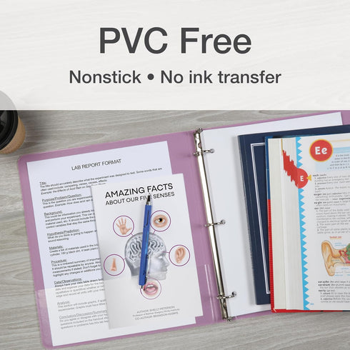 Cardinal 3 Ring Binders, 1 Inch, Round Rings, Holds 225 Sheets, ClearVue Presentation View, Non-Stick, Two-Tone Pastel